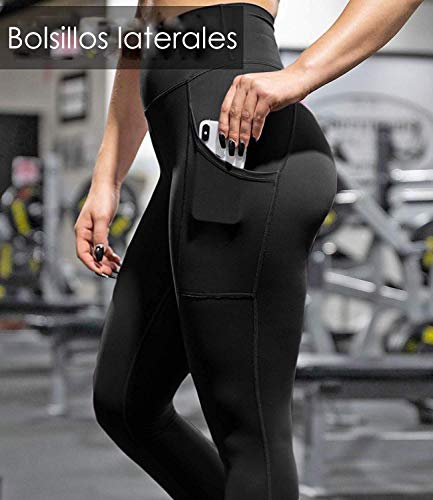 FITTOO Mallas Leggings Mujer Pantalones Deportivos Yoga Alta Cintura Elásticos Transpirables Negro XL