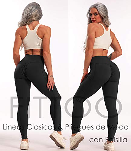FITTOO Mallas Leggings Mujer Pantalones Deportivos Yoga Alta Cintura Elásticos Transpirables Negro XL