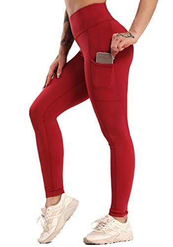 FITTOO Mallas Leggings Mujer Pantalones Deportivos Yoga Alta Cintura Elásticos Transpirables Rojo M