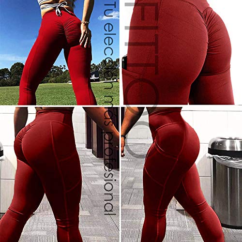 FITTOO Mallas Leggings Mujer Pantalones Deportivos Yoga Alta Cintura Elásticos Transpirables Rojo M
