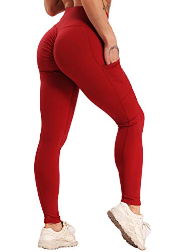 FITTOO Mallas Leggings Mujer Pantalones Deportivos Yoga Alta Cintura Elásticos Transpirables Rojo M
