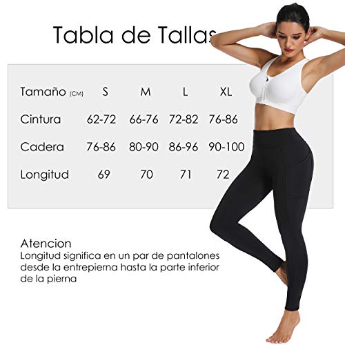 FITTOO Mallas Leggings Mujer Pantalones Deportivos Yoga Alta Cintura Elásticos y Transpirables #2 Negro S