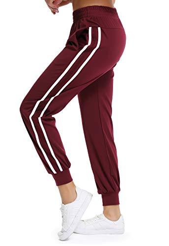 FITTOO Pantalon Chandal Mujer Largos Pantalones Deporte Yoga Fitness Jogger Pantalones Rayas Rojo XL