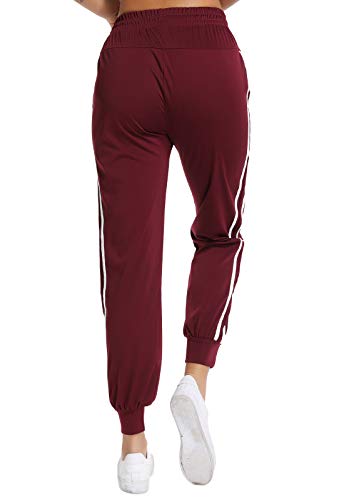 FITTOO Pantalon Chandal Mujer Largos Pantalones Deporte Yoga Fitness Jogger Pantalones Rayas Rojo XL