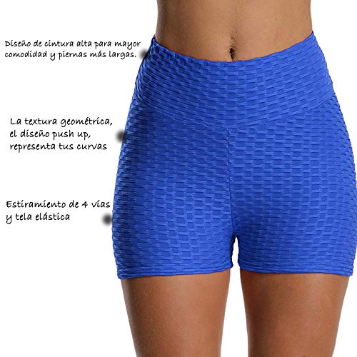 FITTOO Pantalones Cortos Leggings Mujer Mallas Yoga Alta Cintura Elásticos Push Up Suave #1 Azul L