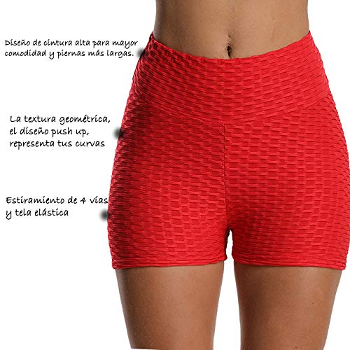 FITTOO Pantalones Cortos Leggings Mujer Mallas Yoga Alta Cintura Elásticos Push Up Suave #1 Rojo S