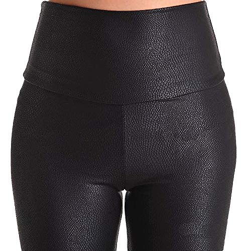 FITTOO PU Leggings Cuero Imitación Pantalón Elásticos Cintura Alta Push Up para Mujer #2 Clásico Negro Serpiente M