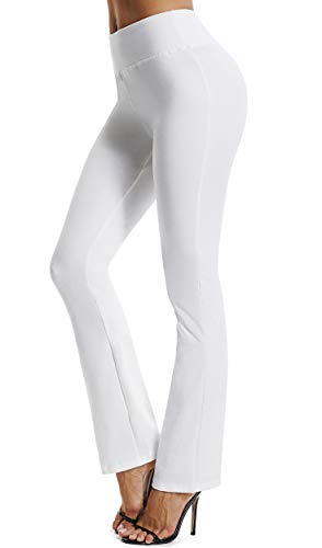 FITTOO Yoga Pantalon Femme Legging de Sport Extensible Pantalon à Pattes d'éléphant pour Fitness Jogging Danse, Blanc, L