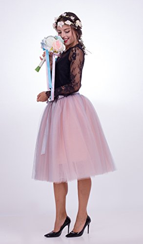 FOLOBE Mujer Multicolor 7 Capas de Falda de Tul Doble de Color Puffy Dance Enagua 65 cm / 25.6"