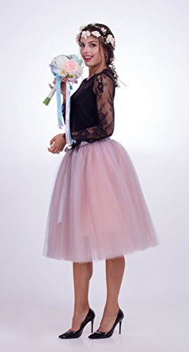 FOLOBE Mujer Multicolor 7 Capas de Falda de Tul Doble de Color Puffy Dance Enagua 65 cm / 25.6"