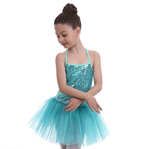 FONLAM Vestido Maillot de Ballet para Niña Vestido Danza Gimnasia Patinaje Tutú Ballet Niña Brillante (Turquesa, 4-5 Años)