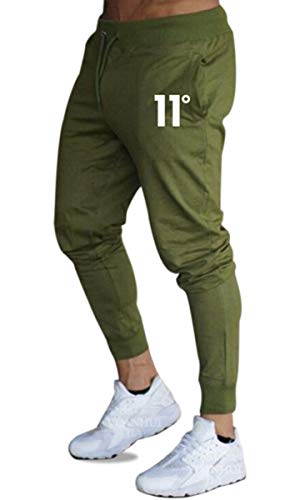 Frecoccialo Pantalones de Deporte para Hombre Chándal Ajustados Multicolores Cintura Elástica Ajustable Pantalon de Hombre Pitillo Deportivo con Bolsillos (Verde, M)
