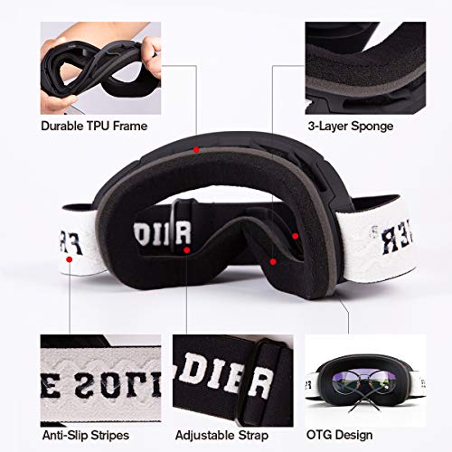 FREE SOLDIER Gafas Esqui para Hombres y Mujeres Gafas Snowboard Antivaho OTG con Lentes Extraíbles Gafas de Esqui sin Marco Magnéticas de Invierno con Protección 100% UV400(Plata-14% VLT)