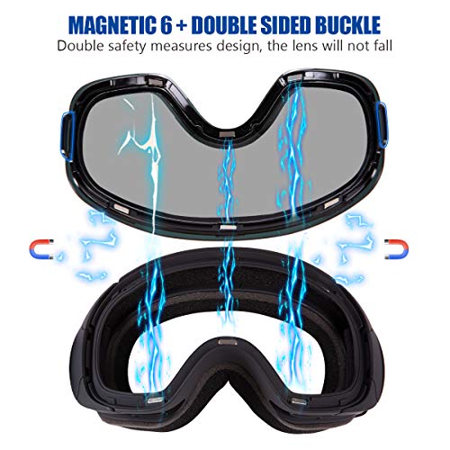 FREE SOLDIER Gafas Esqui para Hombres y Mujeres Gafas Snowboard Antivaho OTG con Lentes Extraíbles Gafas de Esqui sin Marco Magnéticas de Invierno con Protección 100% UV400(Plata-14% VLT)