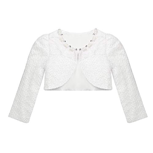 Freebily Chaqueta Bolero de Encaje Floral Niñas de Bautizo Fiesta Ceremonia Shrug Top Blanco Manga Larga Niñas Blanco de Encaje 5-6 Años