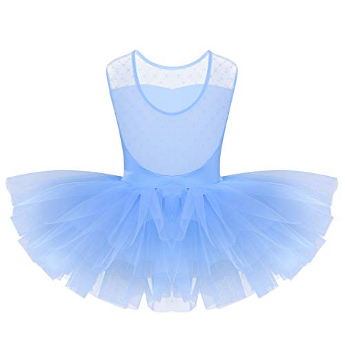 Freebily Tutú Vestido de Gimnasia Leotardo Bodies de Malla Elástico Niñas Princesas Bailarinas para Danza Ballet Actuación de Baile Light Blue 4 Años