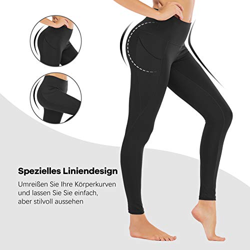 FREEZHOUSHANA Leggings Mujer Pantalones de yoga, Leggins deportivos opacos de cintura alta Medias elásticas con 2 bolsillos para fitness de ocio