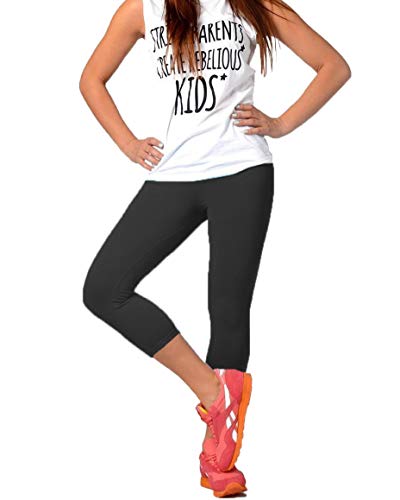 FUNGO Leggings Mujer 3/4 Pantalones de Yoga Deportivas Leggins Para Mujer F34 (46, Negro)