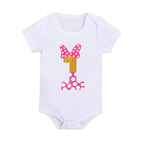 FYMNSI - Conjunto de ropa para bebé y niña de 1 cumpleaños, de manga corta, de algodón, con falda de tul y cinta para la cabeza, 3 piezas Rosa 1 Año
