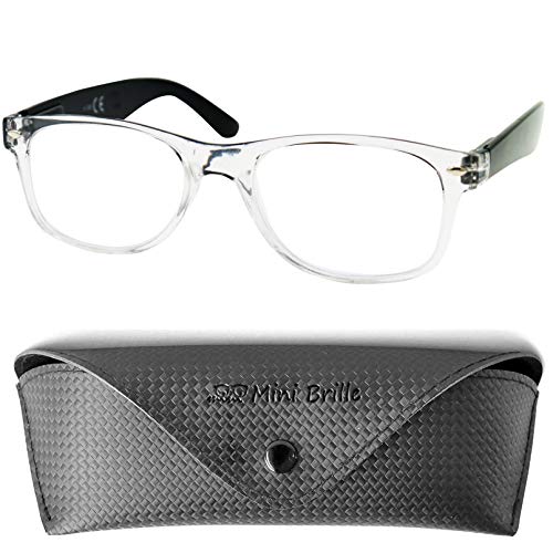 Gafas con Filtro de Luz Azul Unisex para Leer, Funda GRATIS, Montura Transparente de Plástico (Negro), Para Hombre y Mujer +2.0 Dioptrías