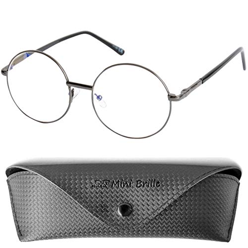 Gafas Redondas de Lectura con Filtro de Luz Azul, Funda GRATIS, Montura de Acero Inoxidable (Grafito) para Mujer +1.5 Dioptrías