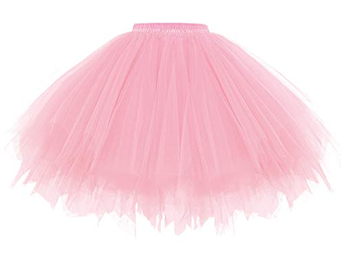 Gardenwed Women's Short Rockabilly Retro Party Tutu Ballet Bubble Skirt 50s Vintage Petticoat Pink XL