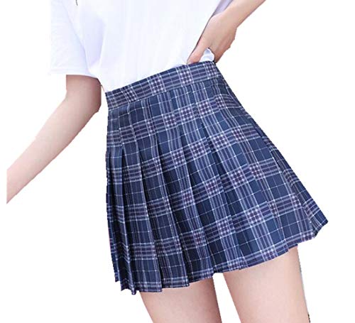 Geagodelia Falda corta de plisado para mujer, falda escocesa de mujer, plisada, falda plisada, con cintura alta, elástica, fina, minifaldas, uniformes escolares Scozzese Blu S