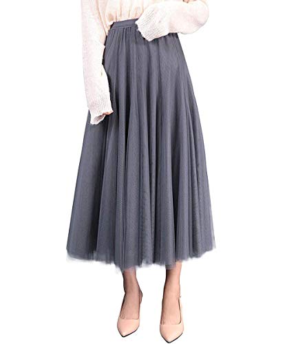 Geagodelia Falda de tul para mujer, elegante, larga, larga, de verano, estilo vintage, talla única, 36/38/40 F-46925 gris 38/42 ES