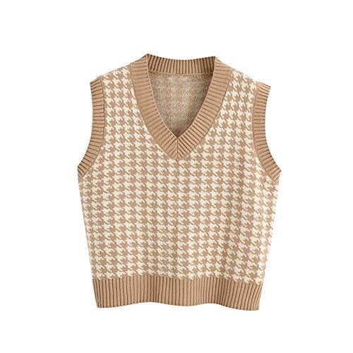 Geagodelia Houndstooth - Jersey sin mangas para mujer, diseño escocés, para otoño e invierno, cuello en V, elegante Cachi M