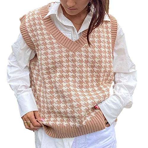 Geagodelia Houndstooth - Jersey sin mangas para mujer, diseño escocés, para otoño e invierno, cuello en V, elegante Cachi M