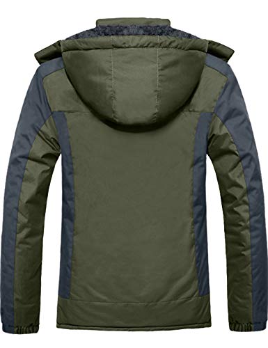GEMYSE Chaqueta de esquí Impermeable de montaña para Hombre Abrigo de Invierno al Aire Libre de Lana a Prueba de Viento con Capucha (Ejército Verde Gris,3XL)