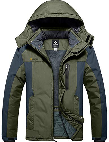 GEMYSE Chaqueta de esquí Impermeable de montaña para Hombre Abrigo de Invierno al Aire Libre de Lana a Prueba de Viento con Capucha (Ejército Verde Gris,3XL)