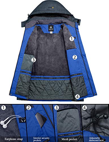GEMYSE Chaqueta de esquí Impermeable de montaña para Hombre Abrigo de Invierno al Aire Libre de Lana a Prueba de Viento con Capucha (Gris Azul,2XL)