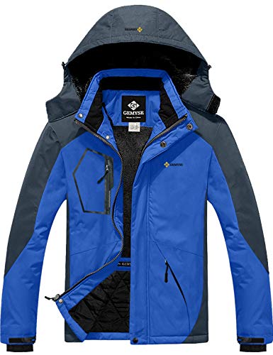 GEMYSE Chaqueta de esquí Impermeable de montaña para Hombre Abrigo de Invierno al Aire Libre de Lana a Prueba de Viento con Capucha (Gris Azul,2XL)