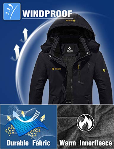 GEMYSE Chaqueta de esquí Impermeable de montaña para Mujer Abrigo de Invierno al Aire Libre de Lana a Prueba de Viento con Capucha (Negro,2XL)