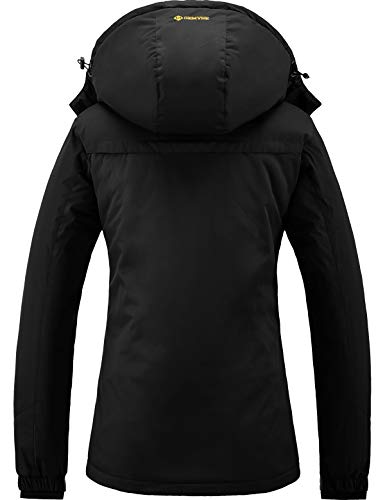 GEMYSE Chaqueta de esquí Impermeable de montaña para Mujer Abrigo de Invierno al Aire Libre de Lana a Prueba de Viento con Capucha (Negro,3XL)