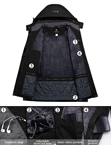 GEMYSE Chaqueta de esquí Impermeable de montaña para Mujer Abrigo de Invierno al Aire Libre de Lana a Prueba de Viento con Capucha (Negro,3XL)
