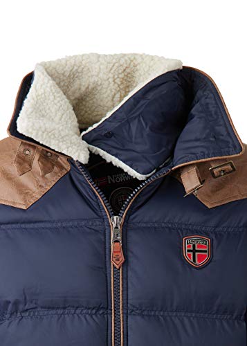 Geographical Norway ABRAMOVITCH MEN - Chaqueta Hombres Impermeable - Grueso Abrigo Capucha Al Aire Libre Abrigo Piel - Chaquetas Invierno Acolchada Parka Ideal Hombre Marina L