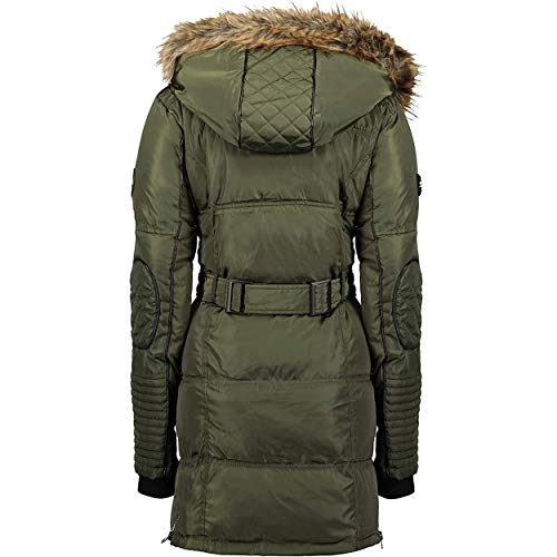 Geographical Norway BEAUTIFUL LADY - Parka cálida mujer - Abrigo grueso con capucha de piel falsa - Chaqueta de invierno - Chaqueta larga con forro cálido - Regalo para mujer Moda casual (XXL caqui)