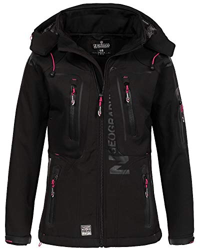 Geographical Norway – Chaqueta para mujer tejido softshell tassion capucha, cuello alto black/flashy pink XXL