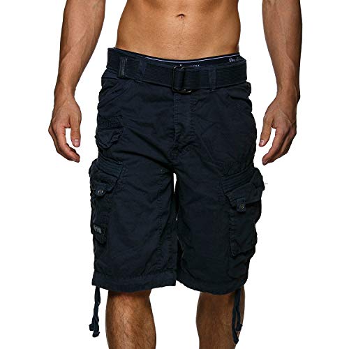 Geographical Norway PANORAMIQUE MEN - Bermudas Short Algodón Fit - Pantalones Cortos Deportivos Para Hombres - Bermudas Hombre - Shorts Cortos Cinturón - Bermuda Ajuste Normal Cómodo AZUL MARINO XXL