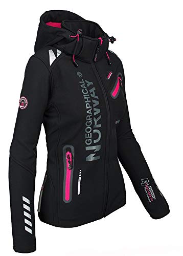 Geographical Norway REVEUSE LADY - Chaqueta Softshell Impermeable Mujer - Capucha Exteriores - Jacket Resistente Cortavientos Invierno - Senderismo Actividades Aire Libre Negro / Rosa XL - Talla 4