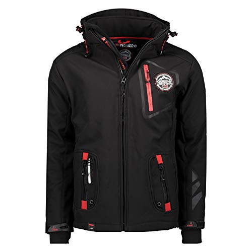 Geographical Norway TACEBOOK MEN - Chaqueta Softshell Impermeable Hombre - Capucha Transpirable Exterior - Chaqueta Cortavientos Invierno - Ideal Para Actividades Al Aire Libre (Negro XL)