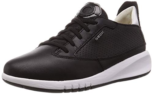 Geox - Zapatillas Deportivas de Cuero D Aerantis con Cordones para Chica Mujer (38 EU) (Negro)