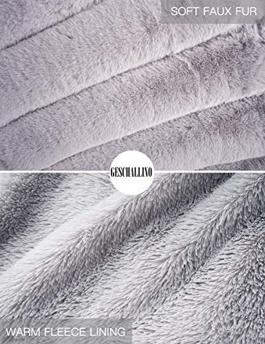 Geschallino Chaqueta con Capucha de Suave Piel Falsa para Mujeres, Campera Corta con 2 Bolsillos, Buzos Esponjosos Polares y Cálidos para Invierno, Verano, Gris, XXL