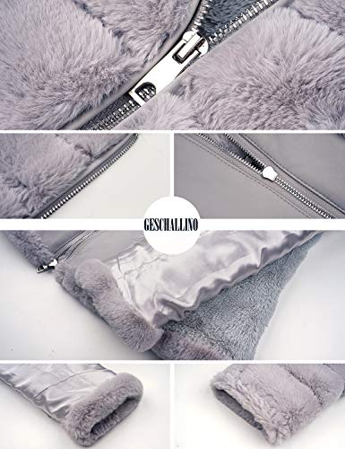 Geschallino Chaqueta con Capucha de Suave Piel Falsa para Mujeres, Campera Corta con 2 Bolsillos, Buzos Esponjosos Polares y Cálidos para Invierno, Verano, Gris, XXL