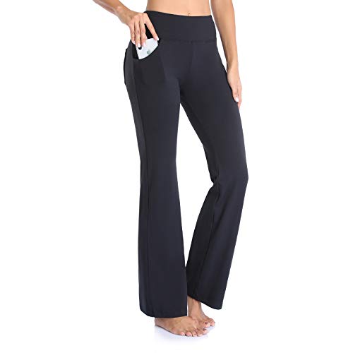 Gimdumasa Pantalón de Yoga Mujer Pierna Ancha Salón Bootcut Leggings Alta Cintura Pantalones De Entrenamiento con Bolsillos para Pilates Fitness Yoga GI604 (Negro, M)