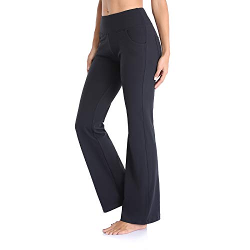 Gimdumasa Pantalón de Yoga Mujer Pierna Ancha Salón Bootcut Leggings Alta Cintura Pantalones De Entrenamiento con Bolsillos para Pilates Fitness Yoga GI604 (Negro, M)