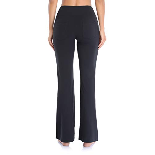 Gimdumasa Pantalón de Yoga Mujer Pierna Ancha Salón Bootcut Leggings Alta Cintura Pantalones De Entrenamiento con Bolsillos para Pilates Fitness Yoga GI604 (Negro, M)