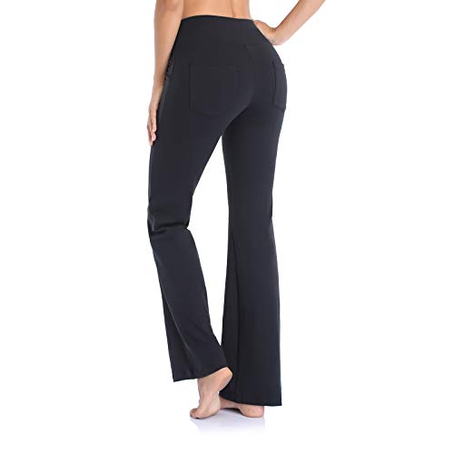 Gimdumasa Pantalón de Yoga Mujer Pierna Ancha Salón Bootcut Leggings Alta Cintura Pantalones De Entrenamiento con Bolsillos para Pilates Fitness Yoga GI604 (Negro, M)